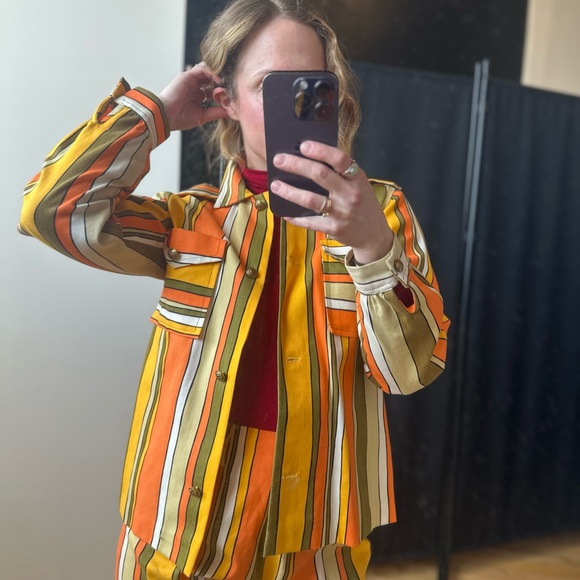 Vintage  Striped Two-Piece Set in Orange, Mustard & Olive - Picture 4 of 5
